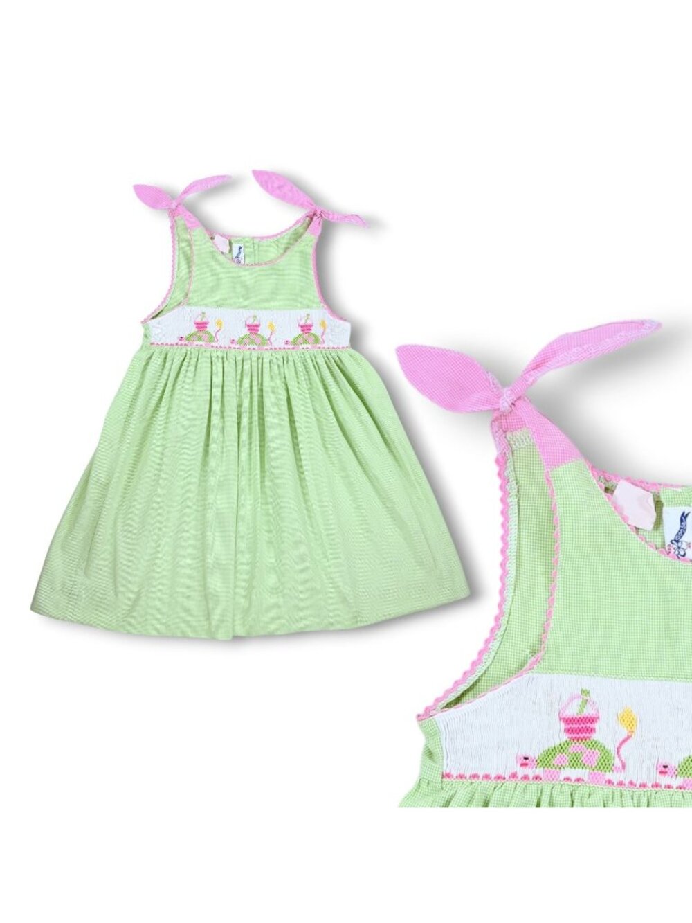 Silly Goose Toddler Girls Green Pink Sand Castle Sea Turtle Smocked Dress 3T